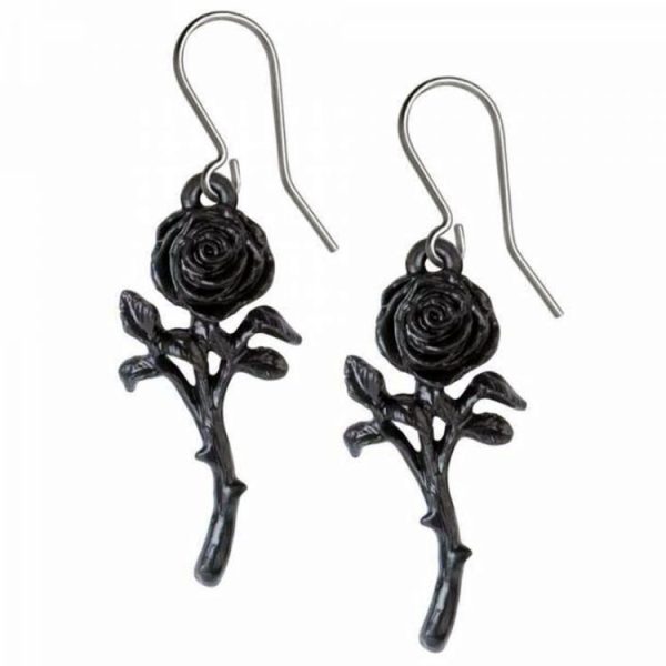 meilleure qualité ALCHEMY GOTHIC Boucles D’Oreilles ‘The Romance Of The Black Rose’ 1