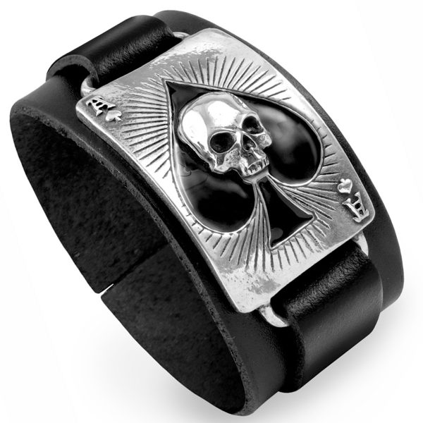 ALCHEMY GOTHIC Bracelet ‘Ace Of Dead’ En Cuir Noir bas prix 1