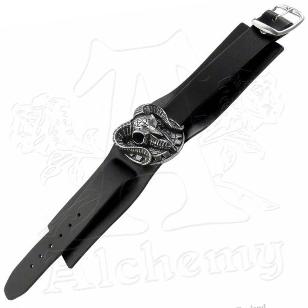 Top ventes Alchemy Metal-Wear Bracelet ‘Gears Of Aiwass’ En Cuir Noir 4