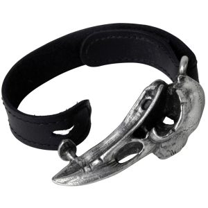 site en ligne ALCHEMY GOTHIC Bracelet ‘Rabeschadel’ En Cuir Noir 8