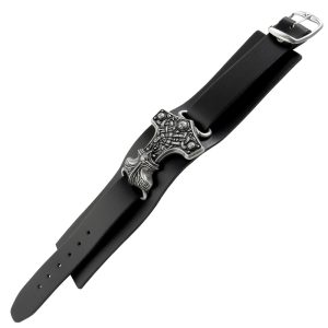 ALCHEMY GOTHIC Bracelet ‘Thunderhammer’ En Cuir Noir luxe soldes 11