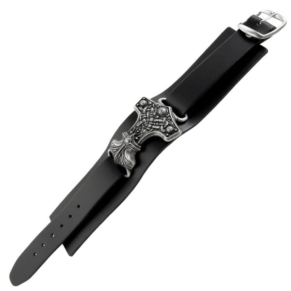 ALCHEMY GOTHIC Bracelet ‘Thunderhammer’ En Cuir Noir luxe soldes 4