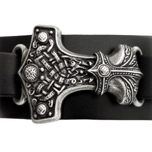 ALCHEMY GOTHIC Bracelet ‘Thunderhammer’ En Cuir Noir luxe soldes 13