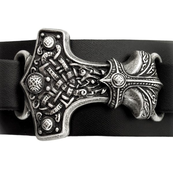 ALCHEMY GOTHIC Bracelet ‘Thunderhammer’ En Cuir Noir luxe soldes 5