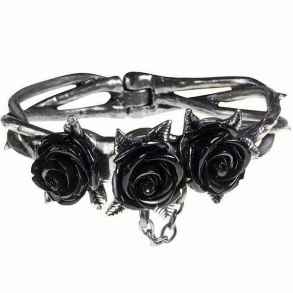 Retour Gratuit ALCHEMY GOTHIC Bracelet ‘Wild Black Rose’ 1