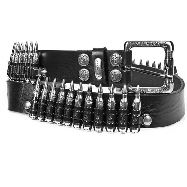 excellente qualité NEW ROCK Ceinture ‘Bullets’ En Cuir Noir 1