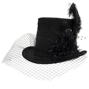 DEVIL FASHION Chapeau Haut De Forme Victorien ‘Mc Dermot’ Noir soldes de Noël 25