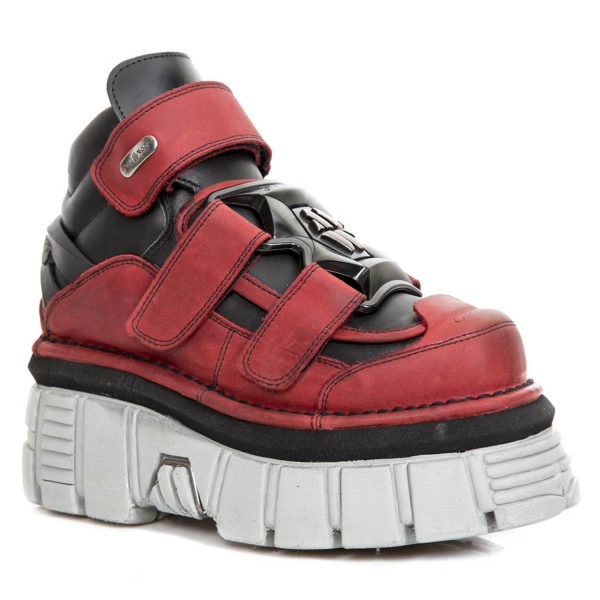 Chaussures New Rock Metallic En Cuir Noires Et Rouges Paris 3