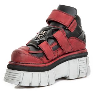 Chaussures New Rock Metallic En Cuir Noires Et Rouges Paris 16