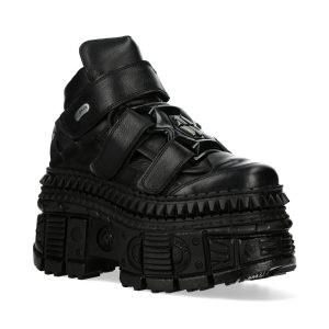 Nouvelle tendance Chaussures Plateformes New Rock Tank En Cuir Noir 12