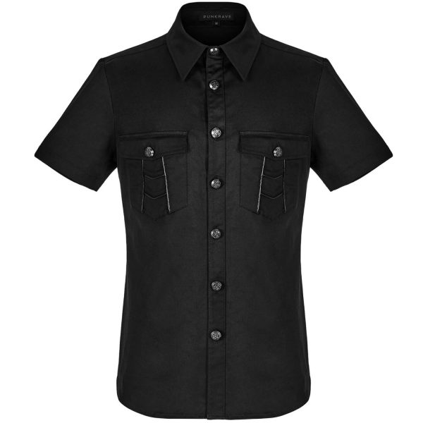 PUNK RAVE Chemise Manches Courtes ‘Detroit’ Noire mode pas cher 8