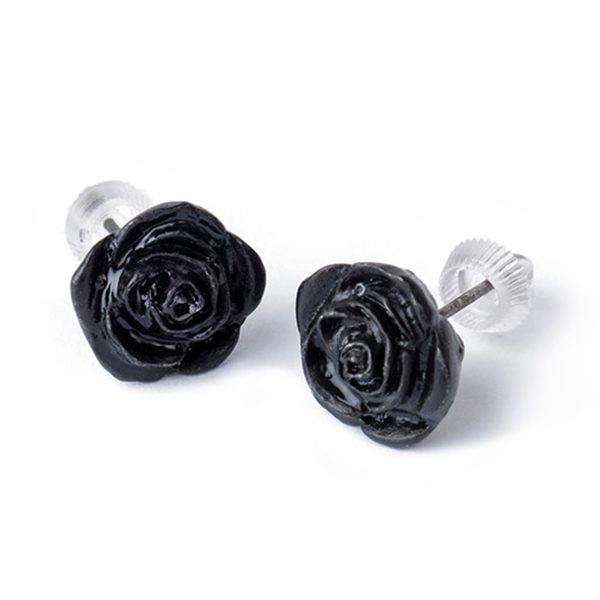 ALCHEMY GOTHIC Clous D’Oreilles ‘Black Rose’ outlet 3