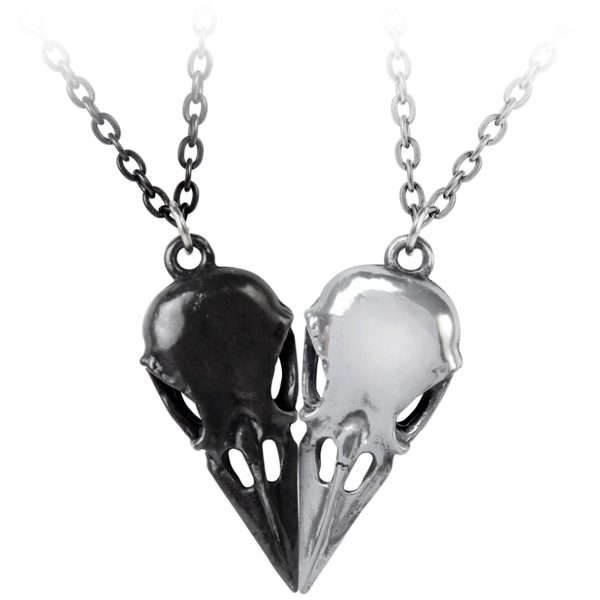 solde en ligne ALCHEMY GOTHIC Collier Couple/Amitié ‘Coeur Crane’ 1