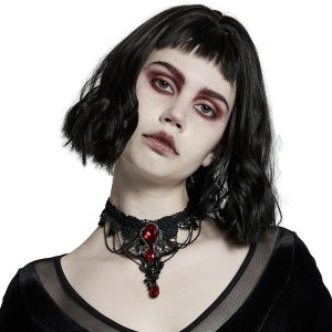 des prix incroyables PUNK RAVE Collier Gemme ‘Cyrielle’ Noir Et Rouge 13