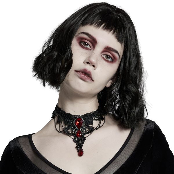 des prix incroyables PUNK RAVE Collier Gemme ‘Cyrielle’ Noir Et Rouge 3