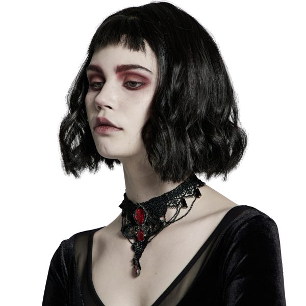 des prix incroyables PUNK RAVE Collier Gemme ‘Cyrielle’ Noir Et Rouge 4