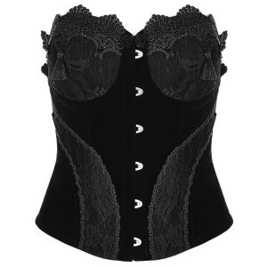 PUNK RAVE Corset ‘Black Palace’ En Dentelle Noire Boutique officielle 24