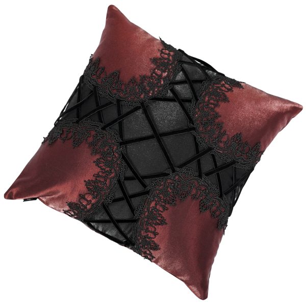 acheter en ligne DEVIL FASHION Coussin Gothique ‘Cross-Shaped’ Bordeaux Et Noir 6