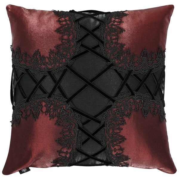 acheter en ligne DEVIL FASHION Coussin Gothique ‘Cross-Shaped’ Bordeaux Et Noir 1