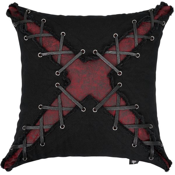 qualité d’originales DEVIL FASHION Coussin ‘Punk’ Noir Et Rouge En Forme De X 1