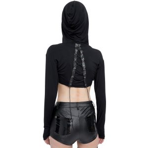 remise en ligne DEVIL FASHION Crop Top à Capuche ‘Pentagram’ Noir 19