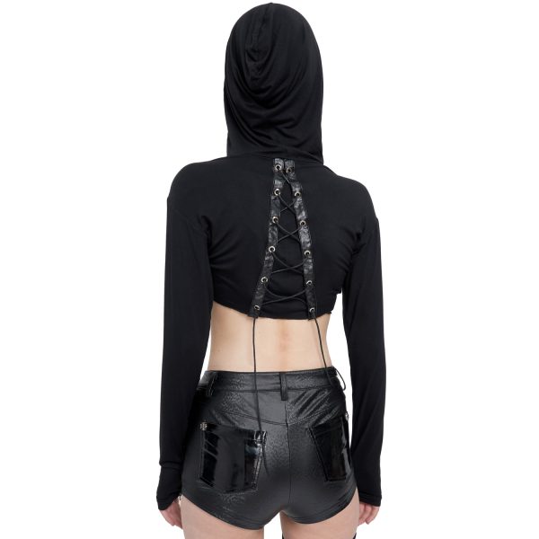 remise en ligne DEVIL FASHION Crop Top à Capuche ‘Pentagram’ Noir 4