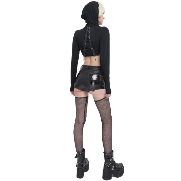 remise en ligne DEVIL FASHION Crop Top à Capuche ‘Pentagram’ Noir 6