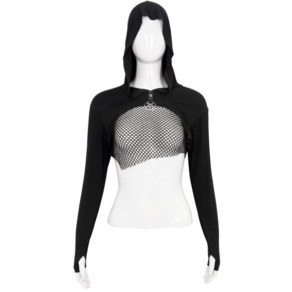 remise en ligne DEVIL FASHION Crop Top à Capuche ‘Pentagram’ Noir 8