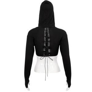 remise en ligne DEVIL FASHION Crop Top à Capuche ‘Pentagram’ Noir 29