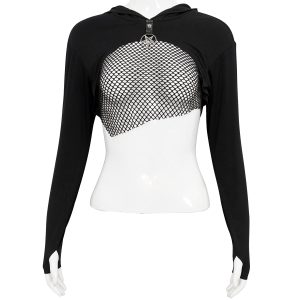 remise en ligne DEVIL FASHION Crop Top à Capuche ‘Pentagram’ Noir 33