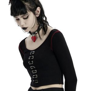 PUNK RAVE Crop Top à Manches Longues ‘Katell’ Noir Et Rouge REMISE allant jusqu. 46