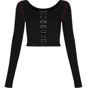 PUNK RAVE Crop Top à Manches Longues ‘Katell’ Noir Et Rouge REMISE allant jusqu. 48