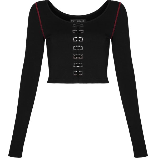 PUNK RAVE Crop Top à Manches Longues ‘Katell’ Noir Et Rouge REMISE allant jusqu. 15