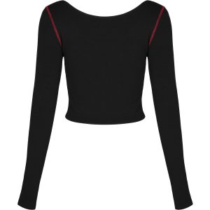 PUNK RAVE Crop Top à Manches Longues ‘Katell’ Noir Et Rouge REMISE allant jusqu. 50