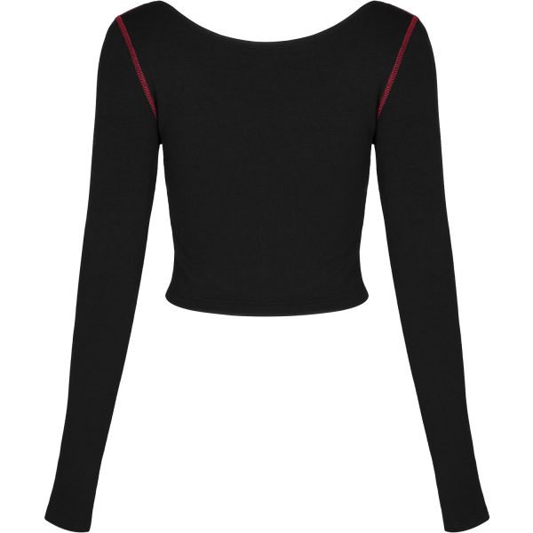 PUNK RAVE Crop Top à Manches Longues ‘Katell’ Noir Et Rouge REMISE allant jusqu. 16