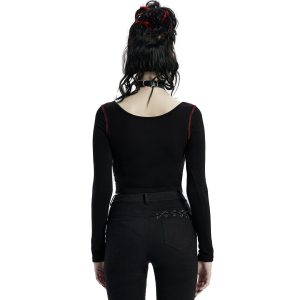 PUNK RAVE Crop Top à Manches Longues ‘Katell’ Noir Et Rouge REMISE allant jusqu. 26