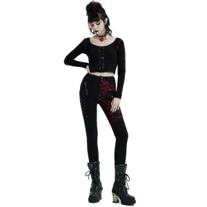 PUNK RAVE Crop Top à Manches Longues ‘Katell’ Noir Et Rouge REMISE allant jusqu. 30