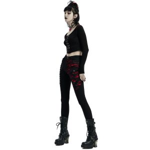 PUNK RAVE Crop Top à Manches Longues ‘Katell’ Noir Et Rouge REMISE allant jusqu. 32