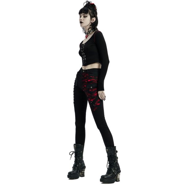 PUNK RAVE Crop Top à Manches Longues ‘Katell’ Noir Et Rouge REMISE allant jusqu. 7