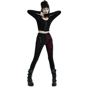 PUNK RAVE Crop Top à Manches Longues ‘Katell’ Noir Et Rouge REMISE allant jusqu. 34