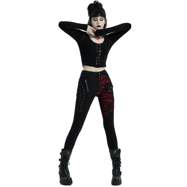 PUNK RAVE Crop Top à Manches Longues ‘Katell’ Noir Et Rouge REMISE allant jusqu. 8