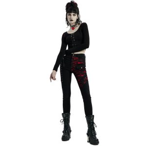 PUNK RAVE Crop Top à Manches Longues ‘Katell’ Noir Et Rouge REMISE allant jusqu. 36