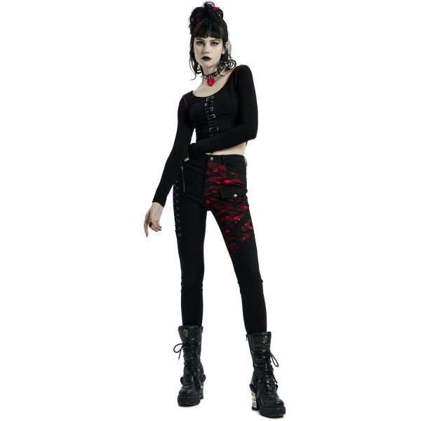 PUNK RAVE Crop Top à Manches Longues ‘Katell’ Noir Et Rouge REMISE allant jusqu. 9