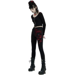 PUNK RAVE Crop Top à Manches Longues ‘Katell’ Noir Et Rouge REMISE allant jusqu. 38