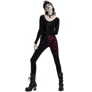 PUNK RAVE Crop Top à Manches Longues ‘Katell’ Noir Et Rouge REMISE allant jusqu. 40