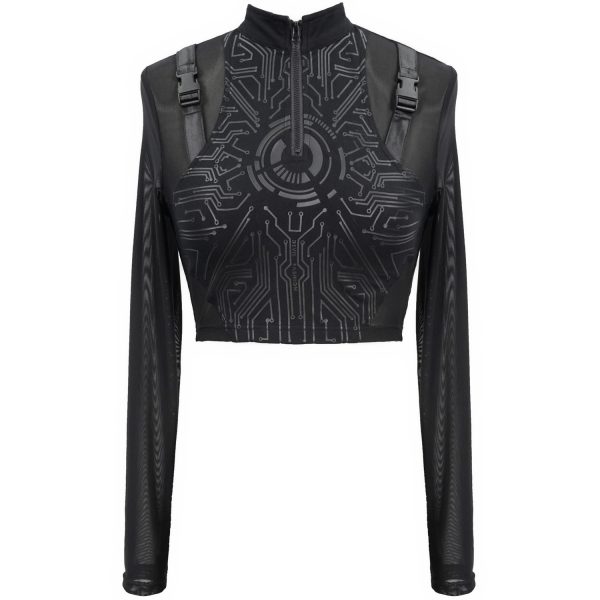 beauté DEVIL FASHION Crop Top ‘Cyber Game’ Noir à Manches Longues 12