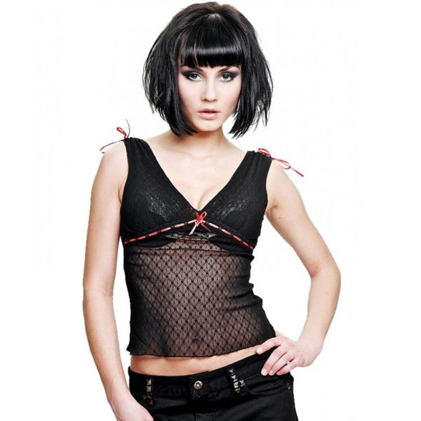 boutique en france QUEEN OF DARKNESS Ensemble De Lingerie Noire Avec Rubans Rouges 1