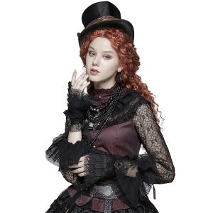 Distributeur Officiel PUNK RAVE Gants Steampunk ‘Eulalie’ En Dentelle Noire 13