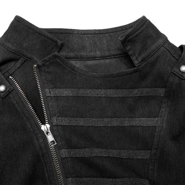 soldes pas cher PUNK RAVE Gilet à Glissière Asymétrique ‘Xanthus’ Noir 13