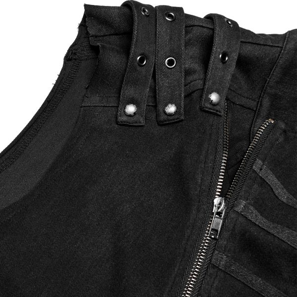 soldes pas cher PUNK RAVE Gilet à Glissière Asymétrique ‘Xanthus’ Noir 15